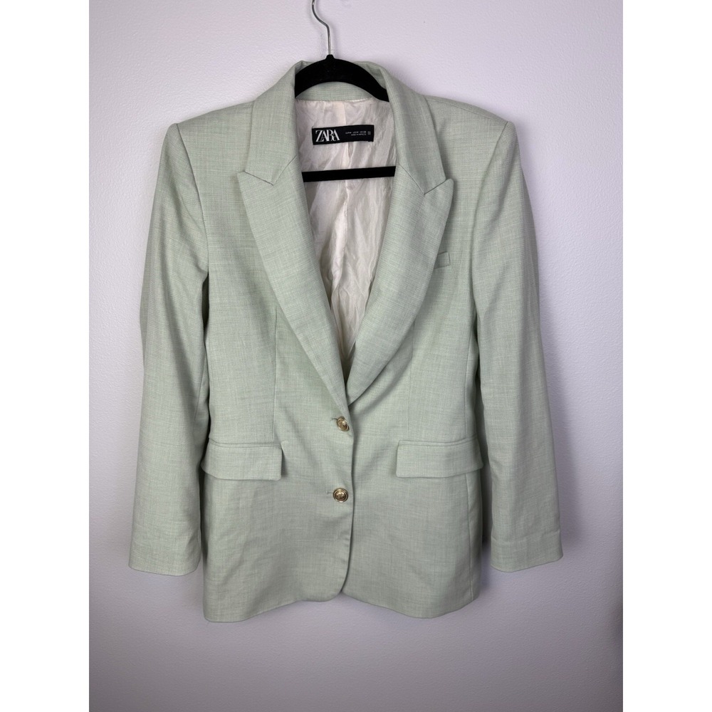 ZARA WOMEN NEW FITTED BLAZER GOLDEN BUTTONS‎ JACKETS MINT GREEN Medium